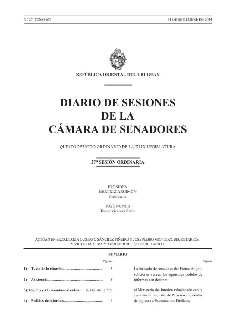 DIARIO DE SESIONES DE LA CAMARA DE SENADORES del 11/09/2024